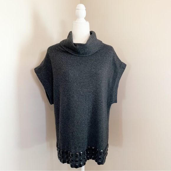 LINE Sweaters - LINE The Label Gray 100% Cashmere Short Sleeve Jeweled Knit Sweater Size Small